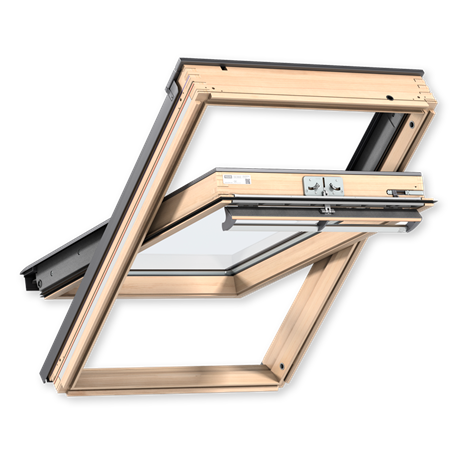 мансардное окно velux woodline дизайн gll 1061 (ручка сверху, 2 камеры), 78х98 см