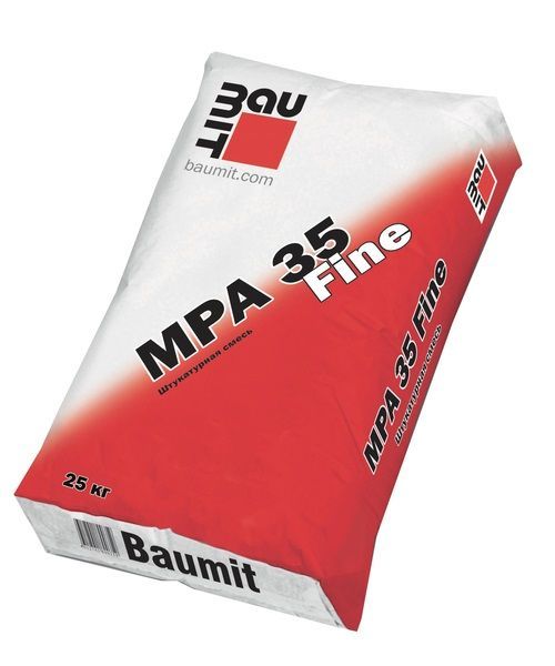 штукатурка известково-цементная baumit mpa 35 fine, 25 кг