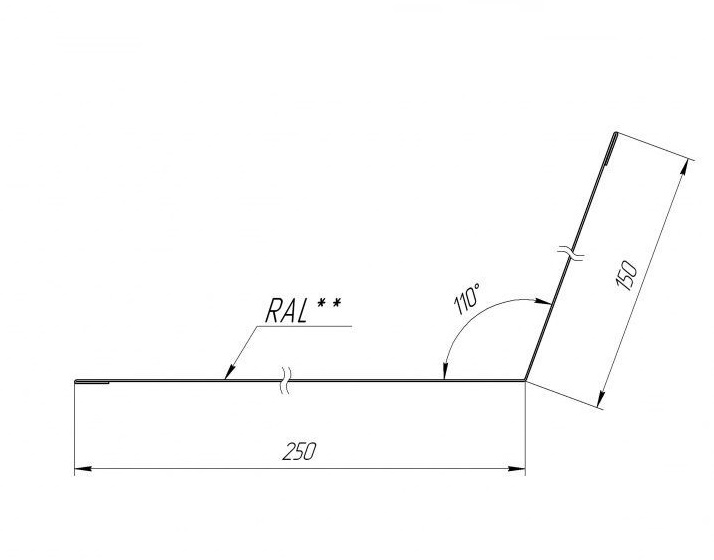 планка примыкания 150x250 мм grand line 0,45 мм полиэстер (pе), ral 3005 красное вино, 2000 мм