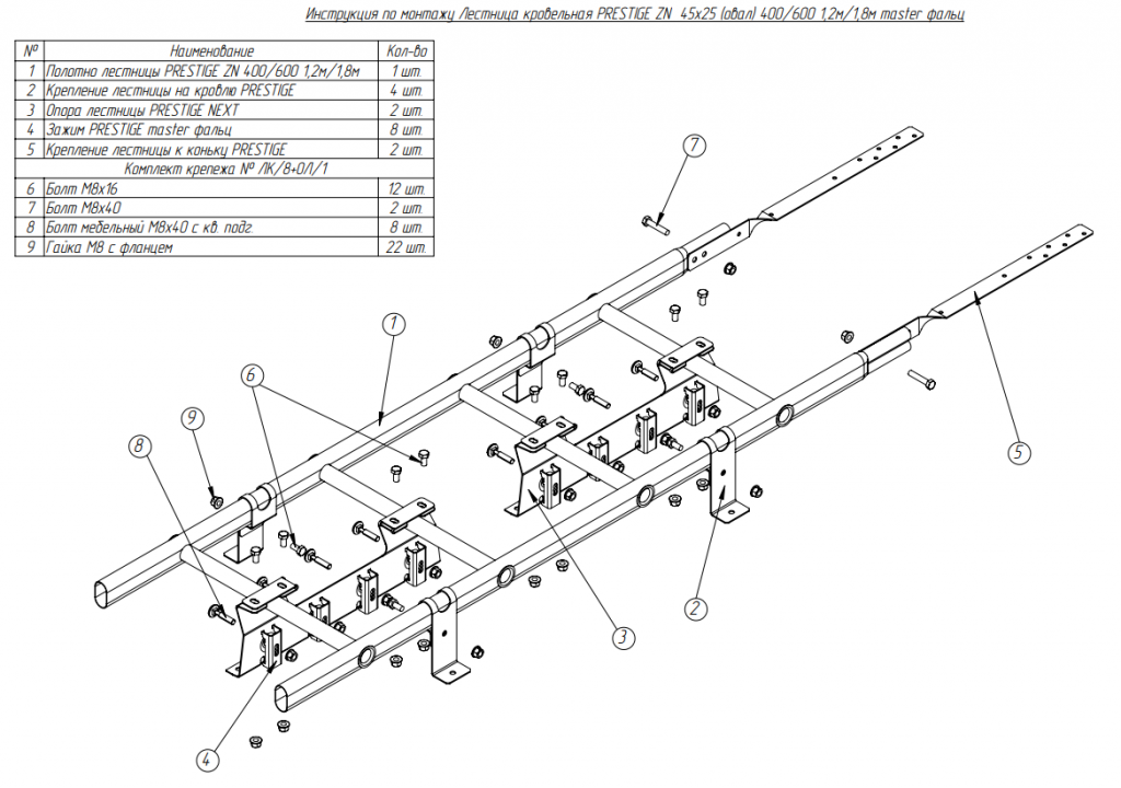лестница кровельная roofsystems prestige 400 master фальц для фальцевой кровли, ral 6005 зеленый мох (1,2 м)