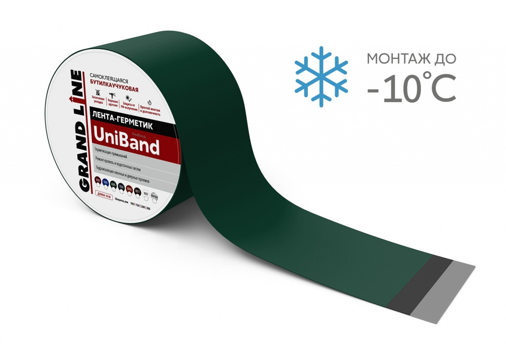 герметизирующая самоклеящаяся лента grand line uniband ral 6005 зеленая 3 м х 10 см
