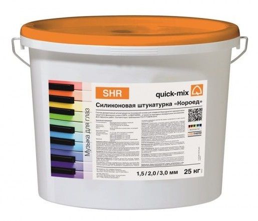 силиконовая декоративная штукатурка quick-mix shr "короед" 1,5 мм белая, 25 кг