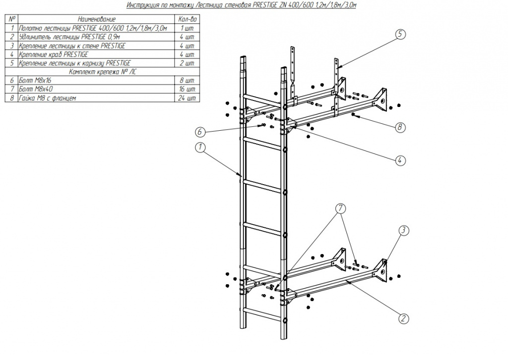 лестница стеновая roofsystems prestige 400, ral 8019 темно-коричневый (1,2 м)