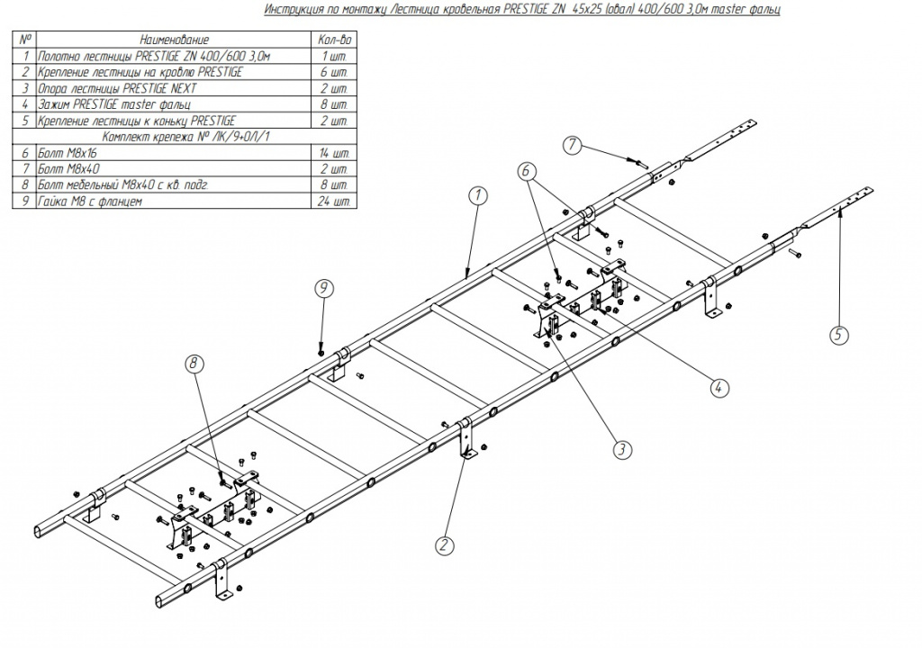 лестница кровельная roofsystems prestige 400 master фальц для фальцевой кровли, ral 3005 красное вино (3 м)