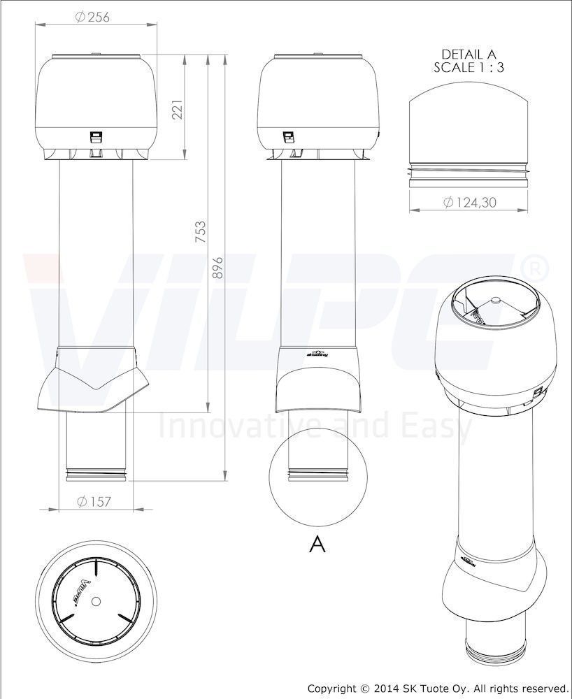 вентиляционный выход vilpe 125p/из/700 мм, rr 11 зеленый
